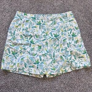 Ellen Tracy Linen Blend Tropical Print Pockets Elastic Back Waist Skort Size L